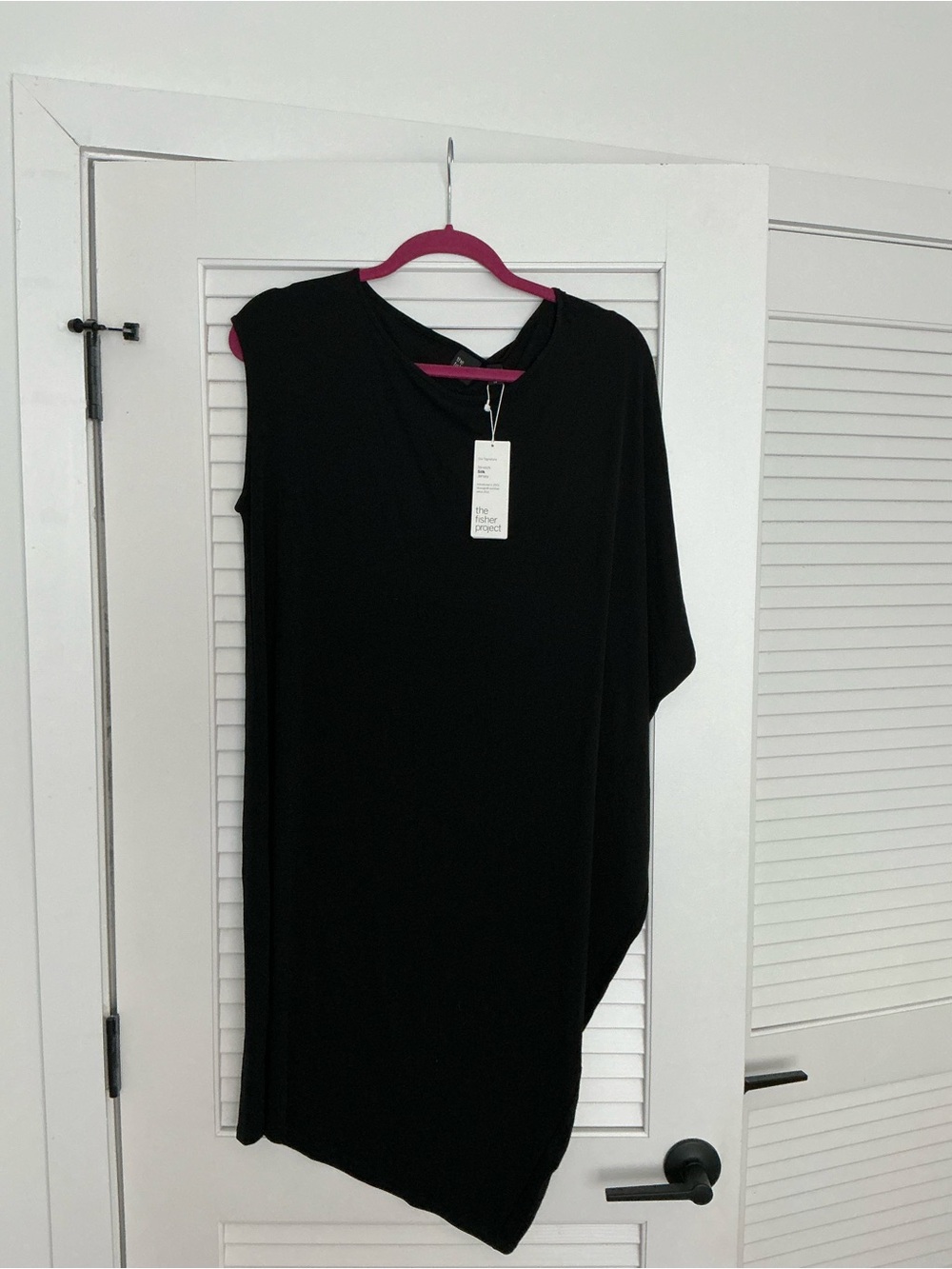 Eileen Fisher Black One-Shoulder Asymmetrical Top size S Lagenlook boho silk
